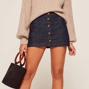 NWOT Reformation Candace Button Front Denim Skirt